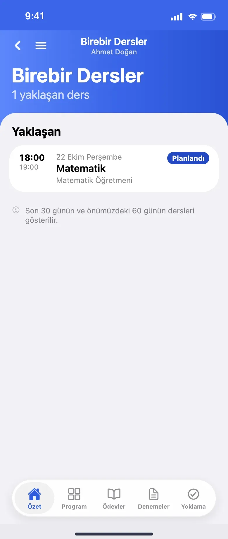 Velinin birebir ders listesi