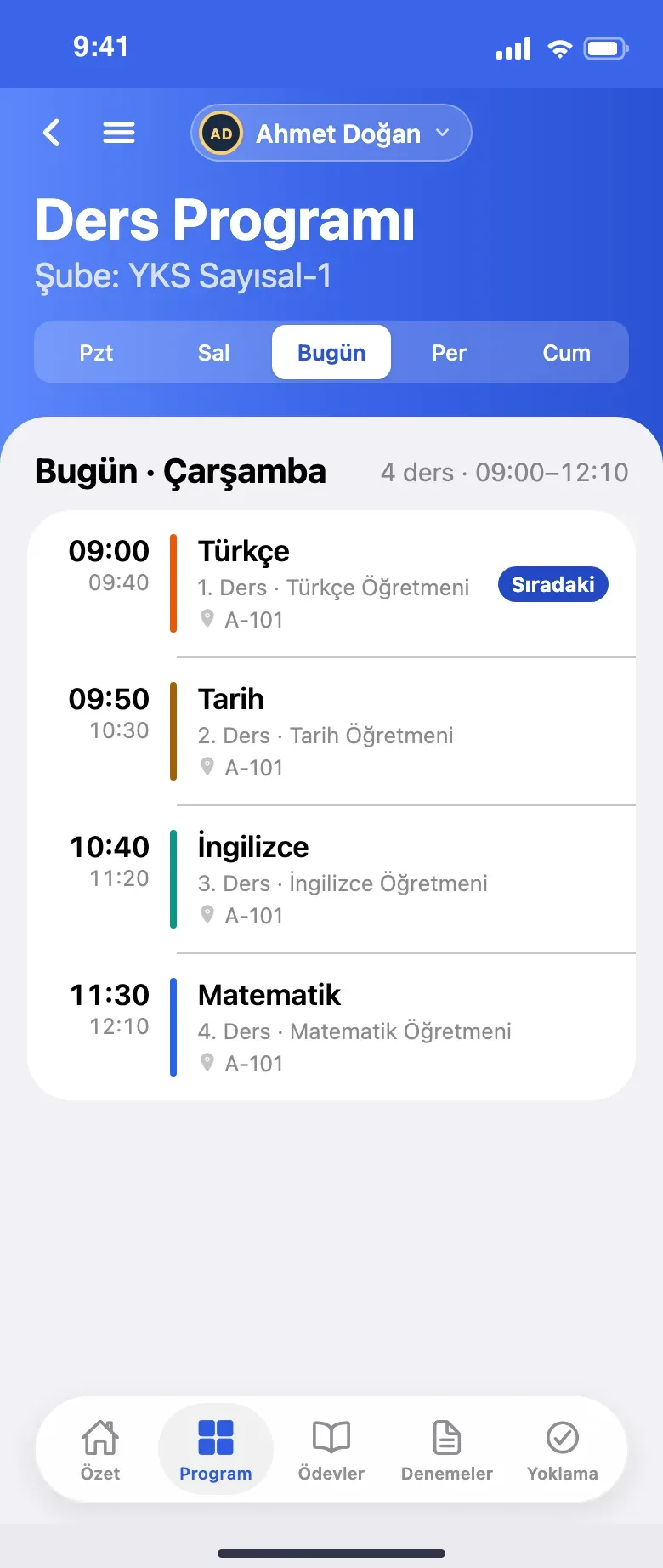 Öğrencinin ders programı