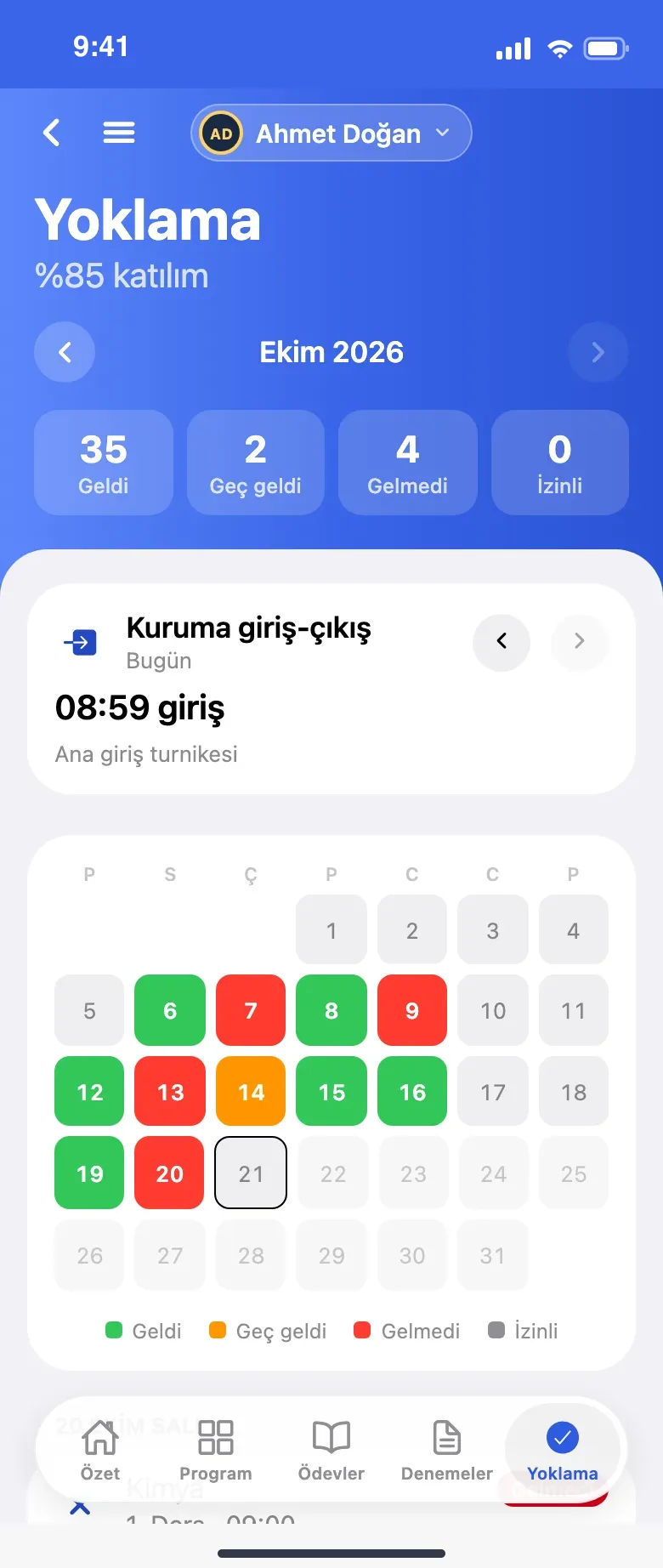 Kuruma giriş saati