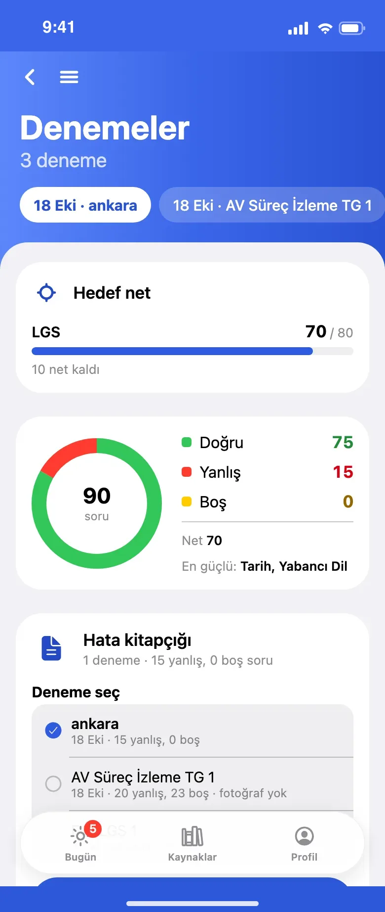 Öğrencinin deneme ve hata kitapçığı ekranı