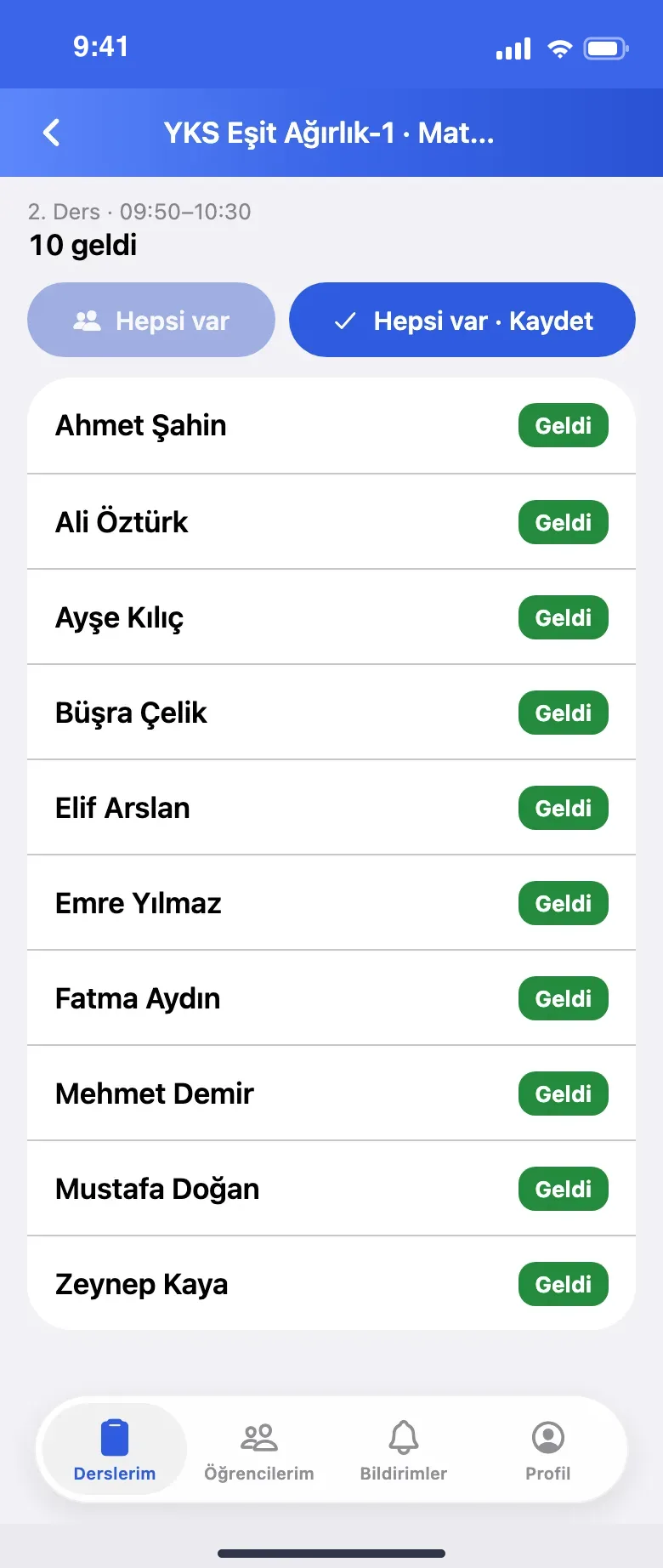 Öğretmenin ders yoklaması