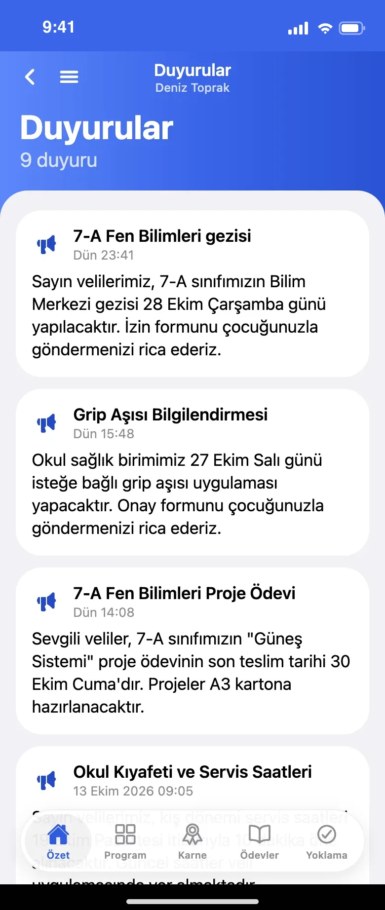 Velinin duyuruları