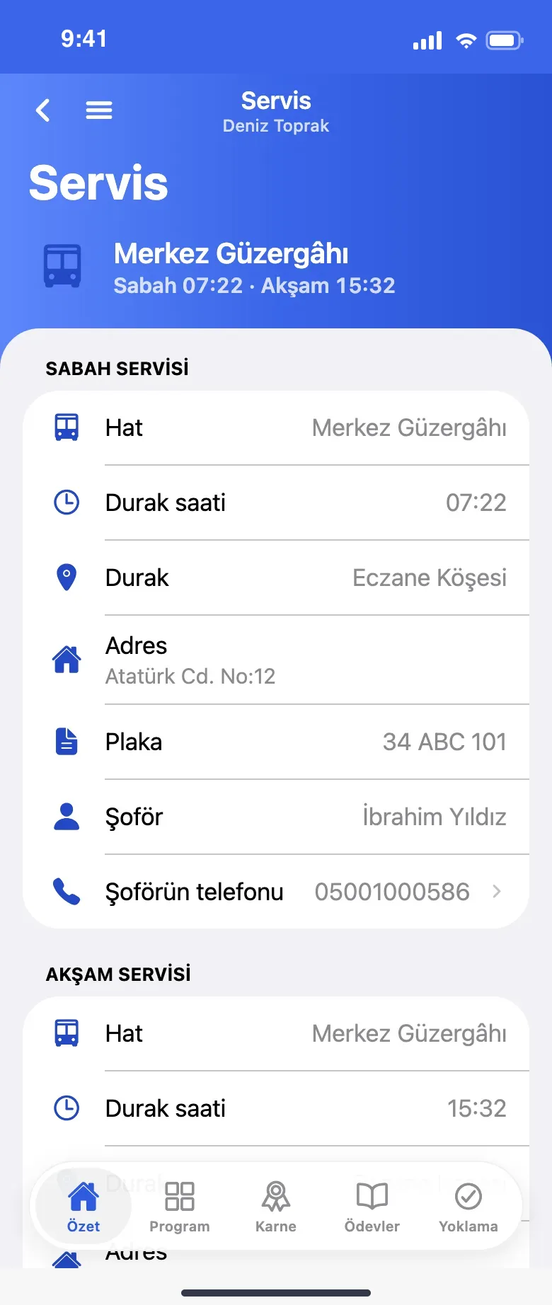 Velinin servis bilgisi